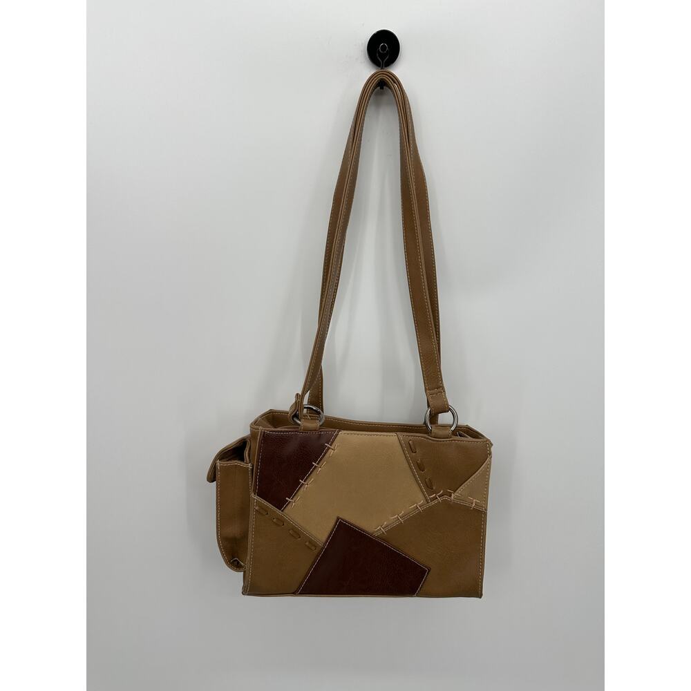 Y2K Vintage Small Shoulder Purse Brown Patchwork Faux Leather Boho Artsy